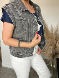 Veste sans manches en denim CASY noir délavé