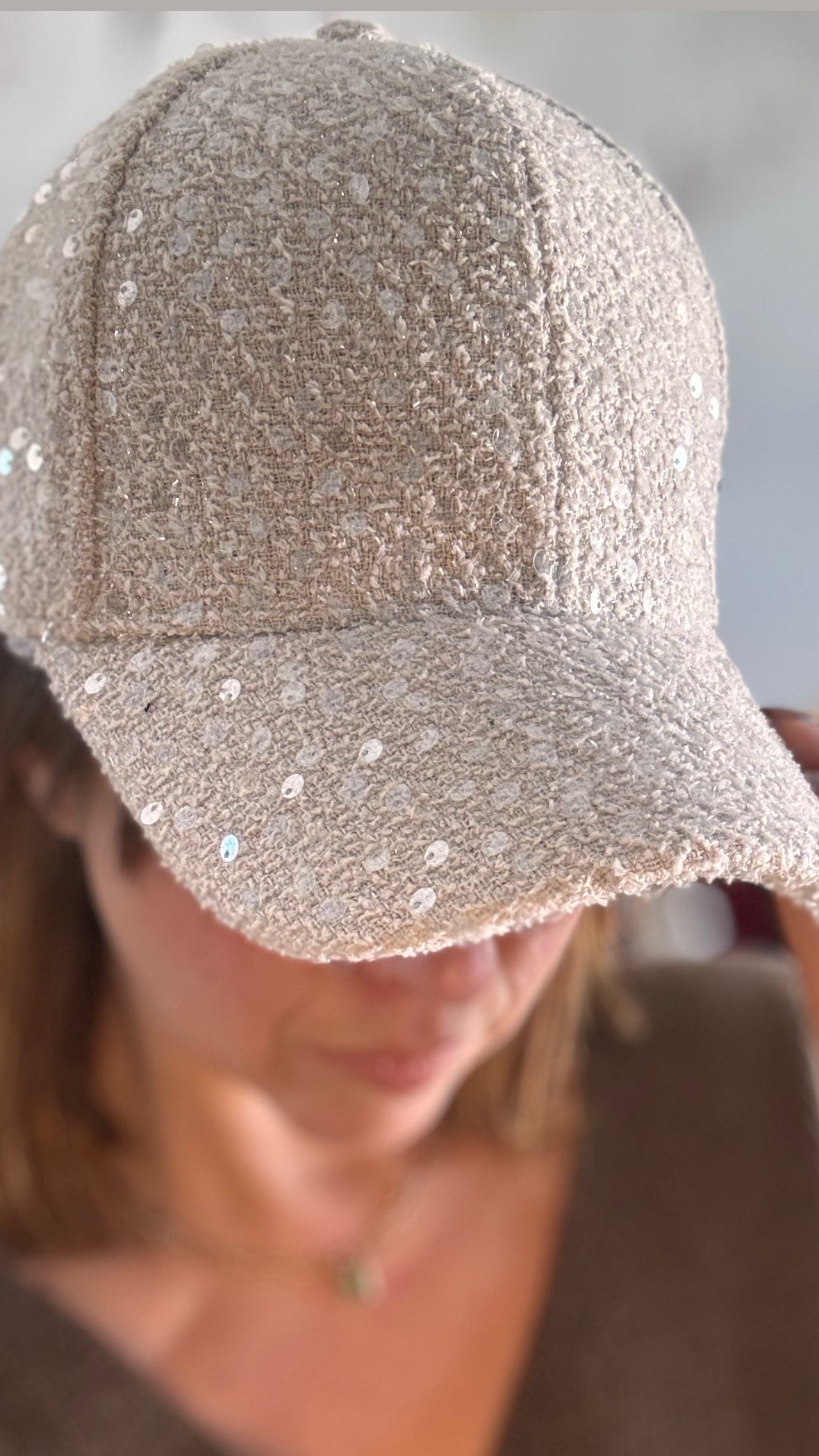 Casquette beige paillettes NELIA