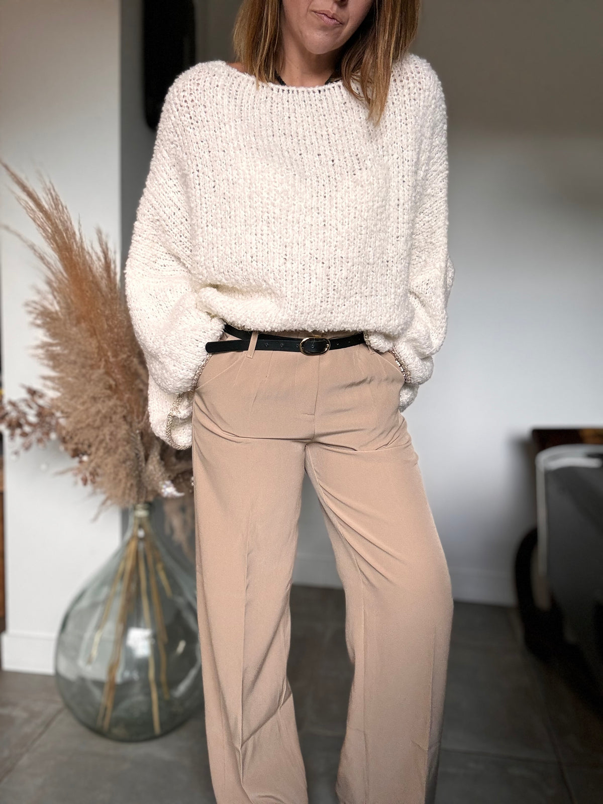 Pantalon habillé, taille haute beige LARA