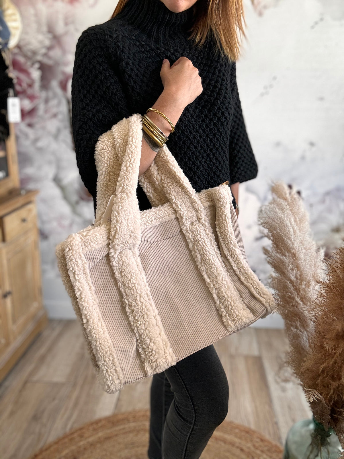 Sac cabas bi-matière beige ALIX