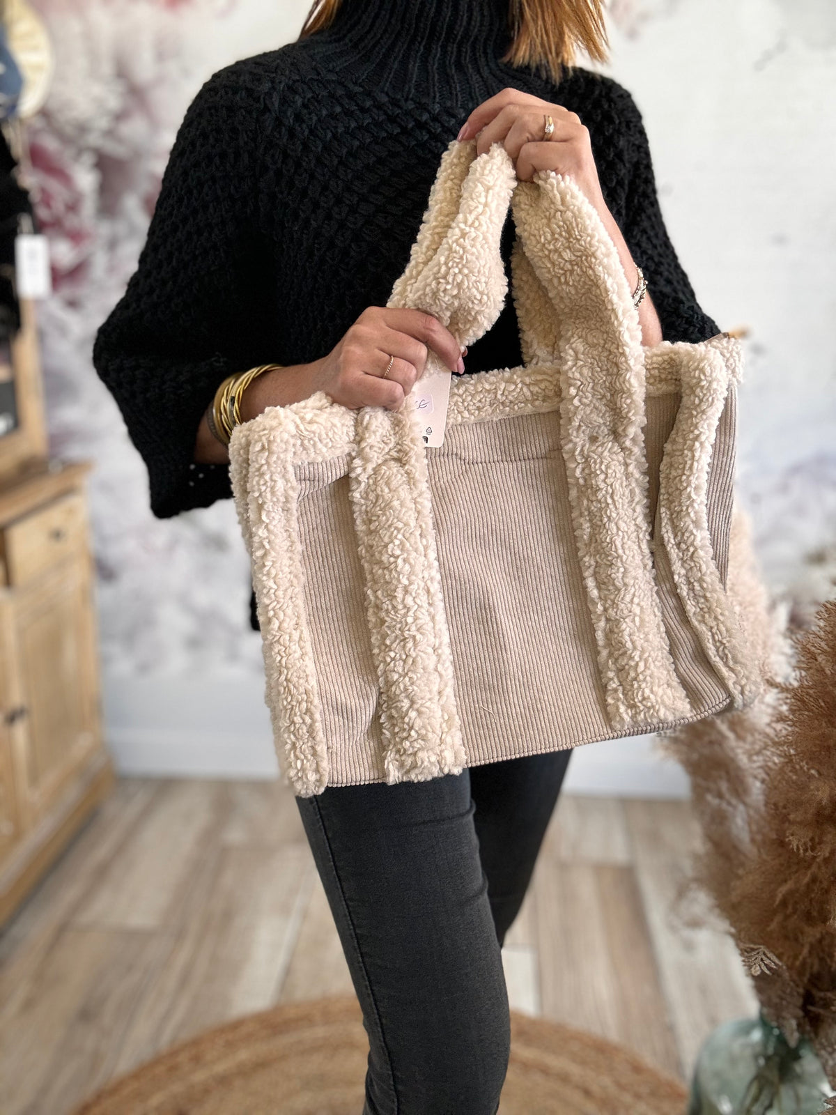 Sac cabas bi-matière beige ALIX