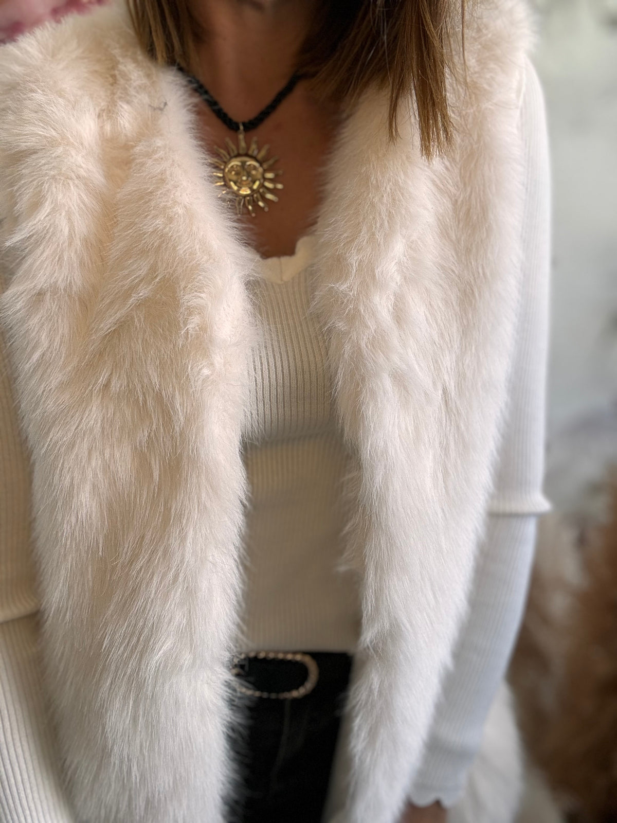 Gilet sans manches fausse fourrure blanche BEN