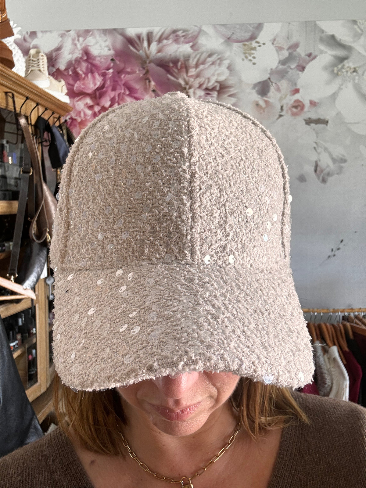 Casquette beige paillettes NELIA