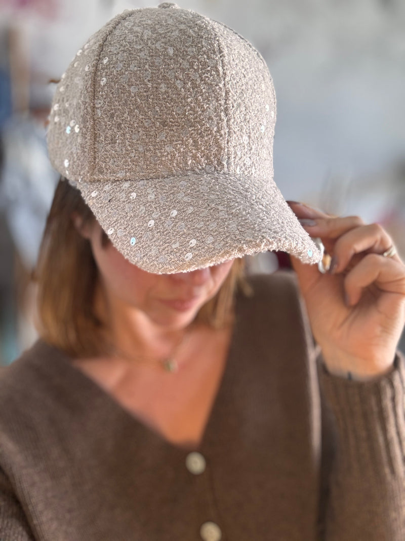 Casquette beige paillettes NELIA