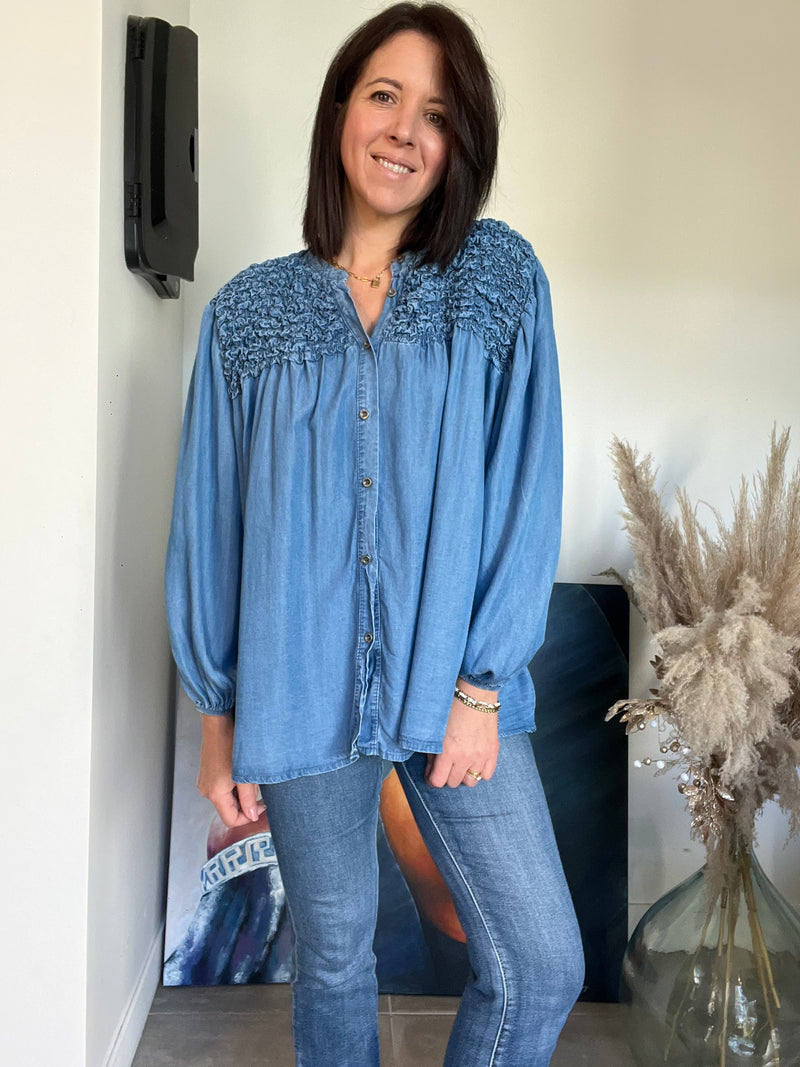 Chemise AMIR bleu jean en voile de coton