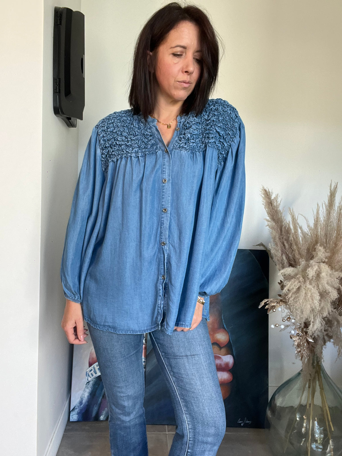 Chemise AMIR bleu jean en voile de coton