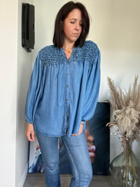 Chemise AMIR bleu jean en voile de coton