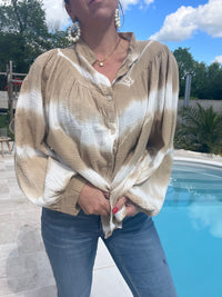 Blouse CUBA tie and dye écru et camel