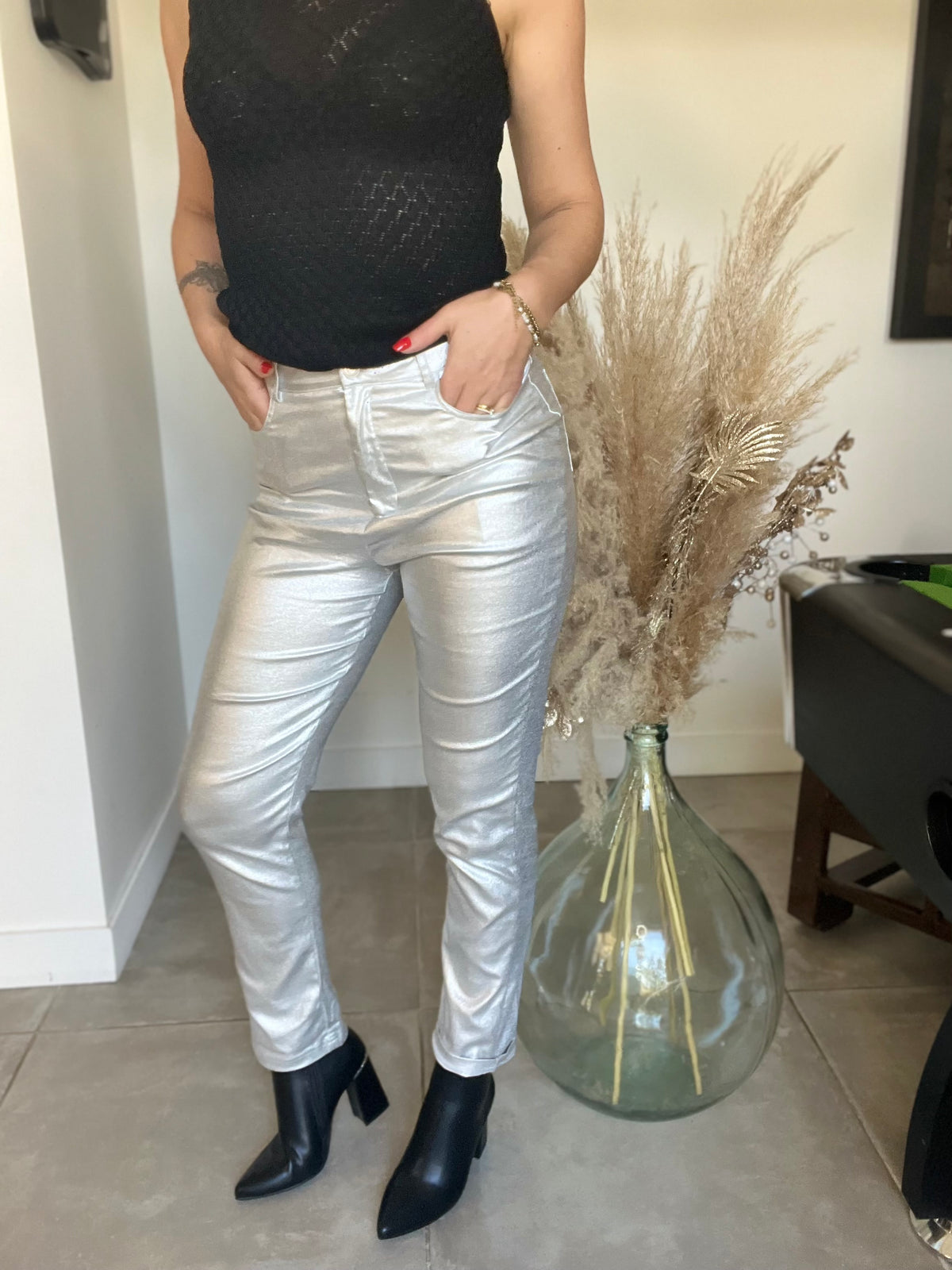 Pantalon argenté MIA coupe droite